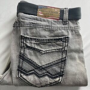Vintage Denim GS-115 Men's Jeans Gray Wash Size 40x32 Straight Leg Belt